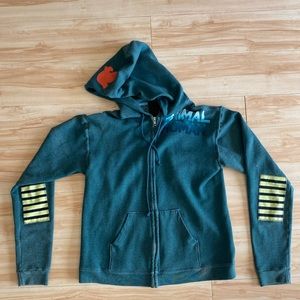 Free City Hoodie Zip Up Size 2 Green Animal Human